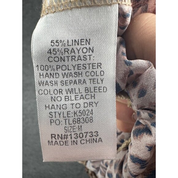 Umgee Linen Top Women's M Multi Floral Animal Print Patchwork Ruffle Bell Sleeve - Picture 6 of 6